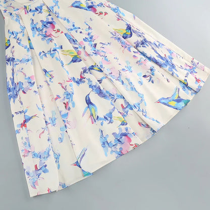 Floral printed strapless back tied rope dress