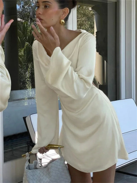 Elegant Backless Lace-Up Satin Party Mini Dress