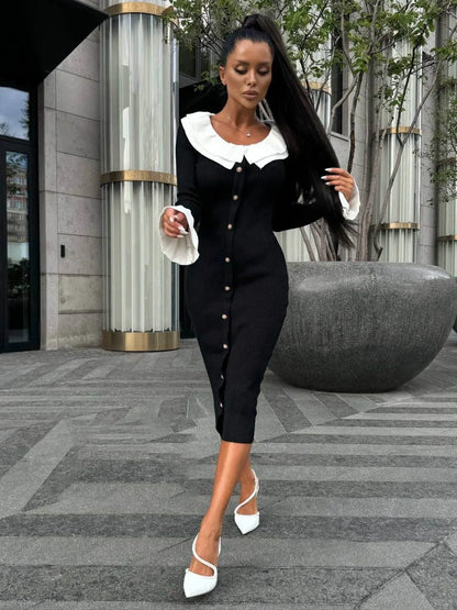 Patchwork Contrast Ribbed Midi Dress