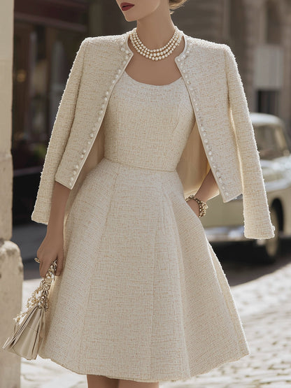 Tweed Dress And Pearl-Trimmed Jacket Set