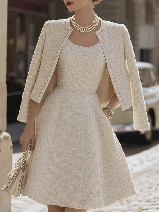 Tweed Dress And Pearl-Trimmed Jacket Set