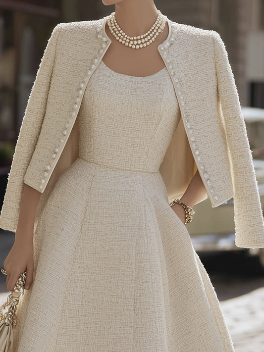 Tweed Dress And Pearl-Trimmed Jacket Set