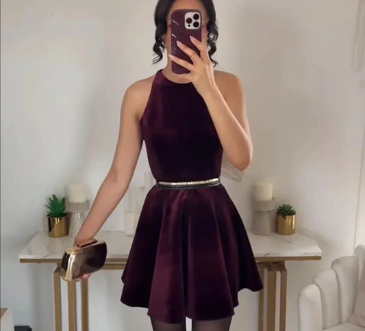 Solid Tank Velvet Mini Dress