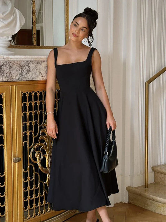 Black Maxi Dress Square Neck Spaghetti Straps