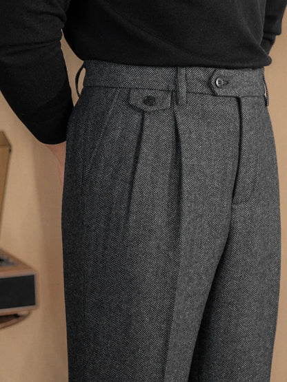 Wool Herringbone Trousers | Side Adjusters | Maison Collection