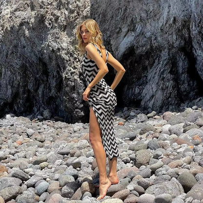 Striped Knit Contrast Women Dress