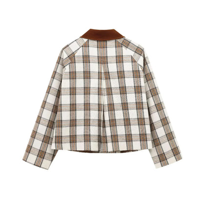 Plaid Turn-down Collar Long Sleeve Coat