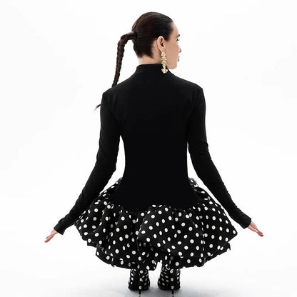 Turtleneck Patchwork Print Polka Dot Mini Dress