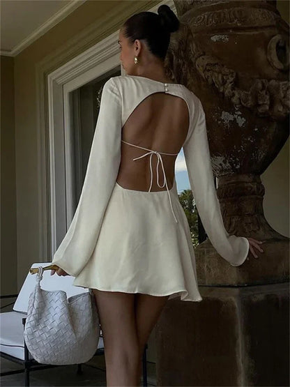 Elegant Backless Lace-Up Satin Party Mini Dress