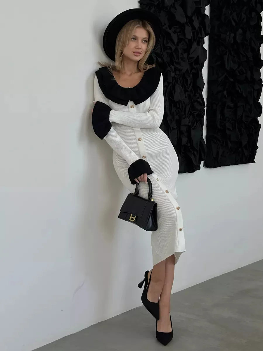 Patchwork Contrast Ribbed Midi Dress