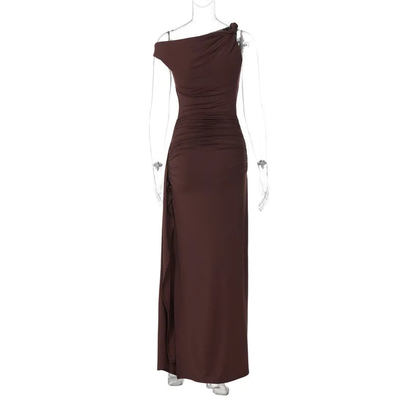 Oblique Shoulder Backless Maxi Dress