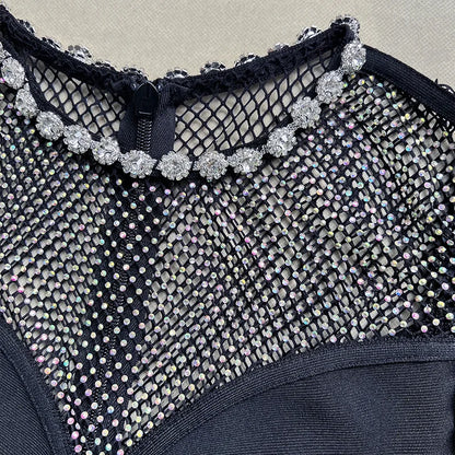 Black Diamante Evening Midi Dress