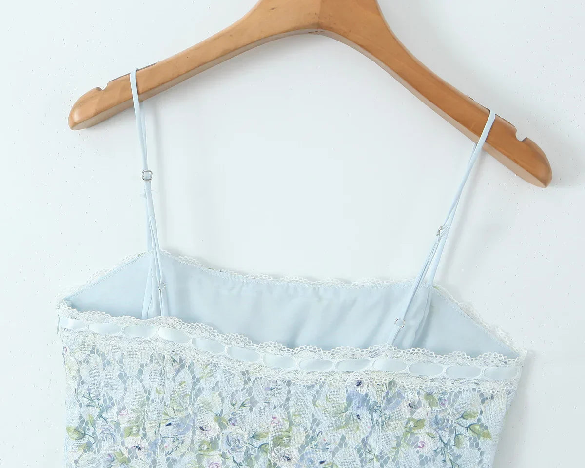 Flower Print Lace Bow Slash Collar Mini Dress