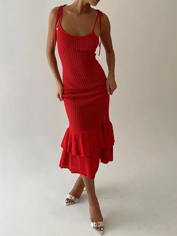 Ruffle Knit Midi Dress