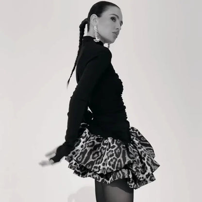 Turtleneck Patchwork Print Polka Dot Mini Dress