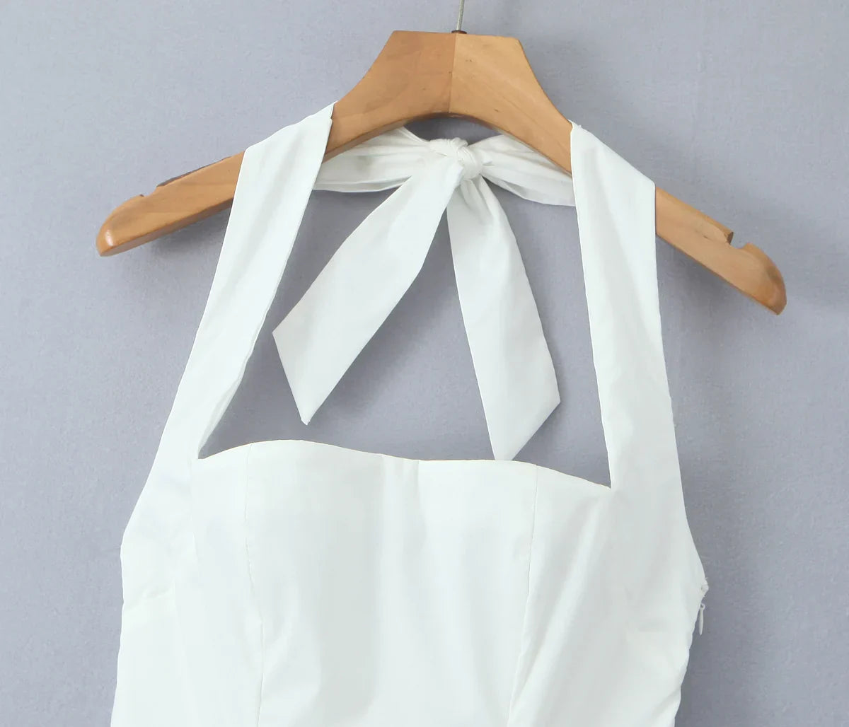 Bow Halter Slash Collar Lacing-Up Back Mini Dress