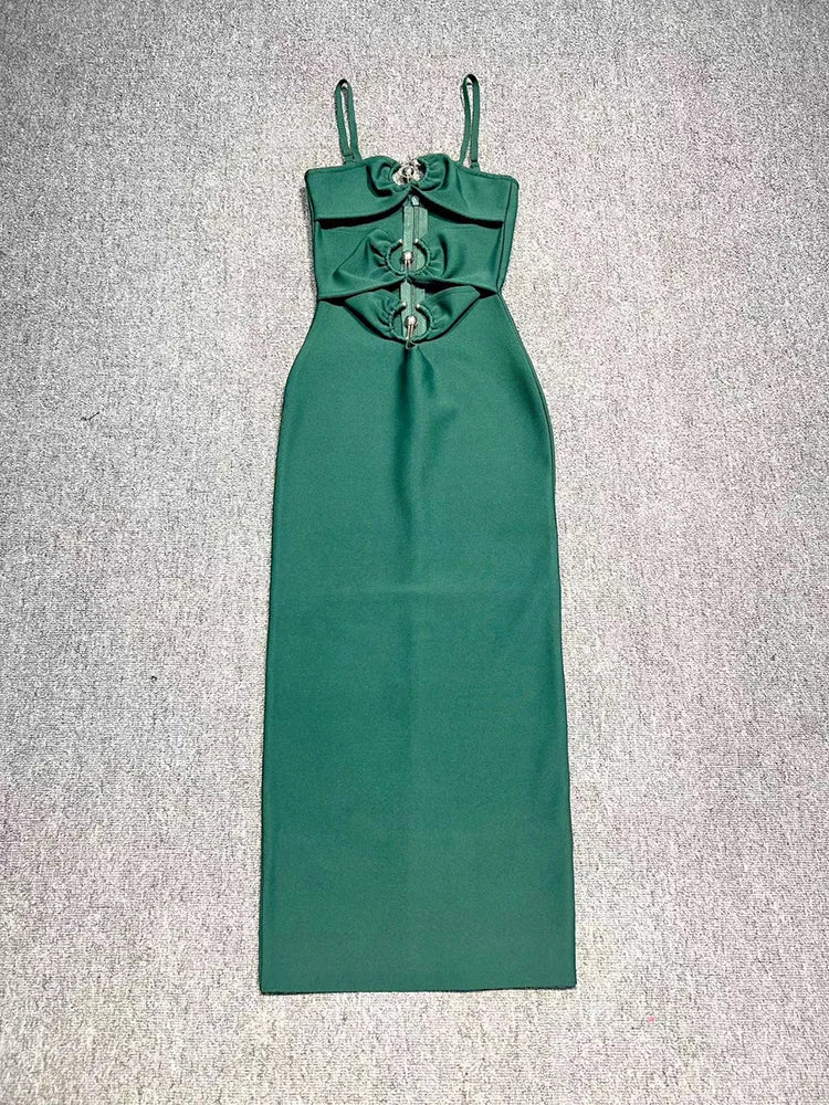 Strappy Hook Cut Out Bodycon Midi Dress