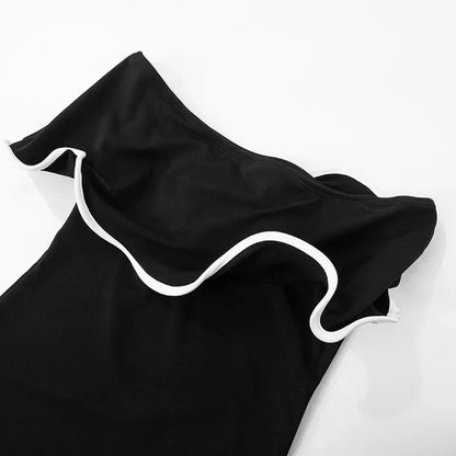 Strapless Ruffles Black Midi Dress