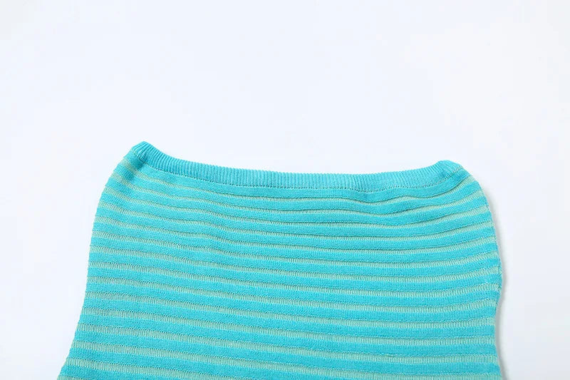 Knitted Striped Strapless Maxi Dress