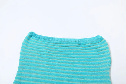 Knitted Striped Strapless Maxi Dress