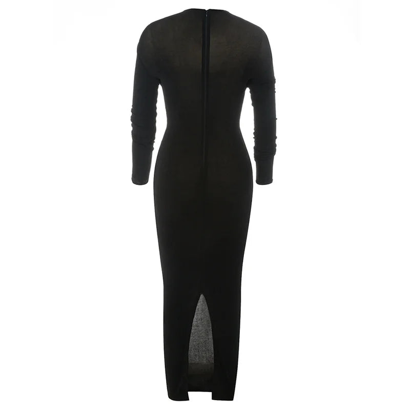 Black Full Sleeve Sequined Long Dress