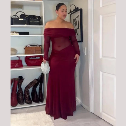 Elegant Backless High Waist  Mesh Patchwork Maxi Dress