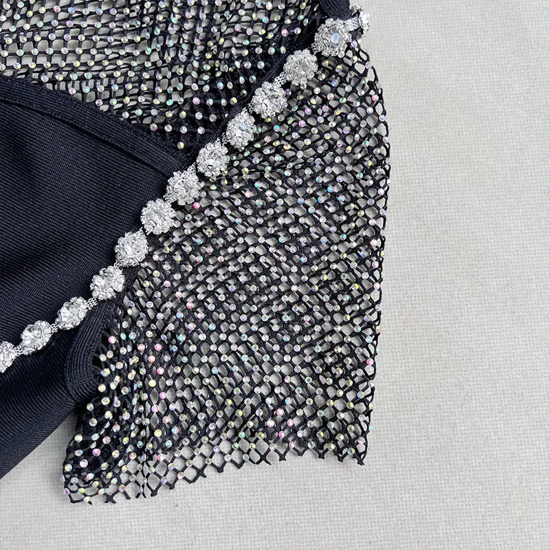 Black Diamante Evening Midi Dress