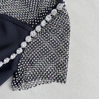 Black Diamante Evening Midi Dress