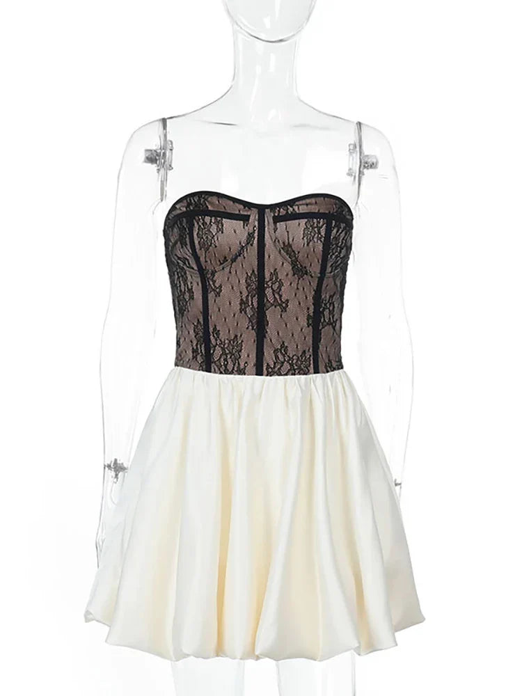 Patchwork Lace Black Backless Dress