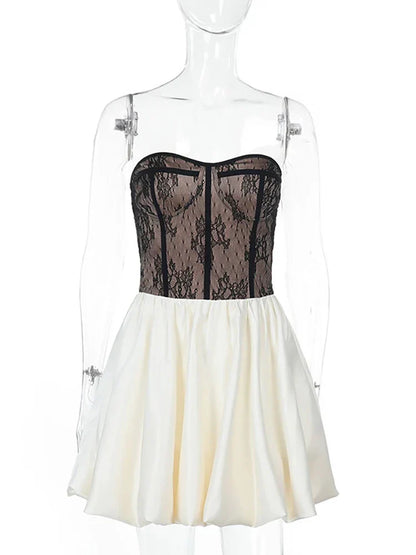 Patchwork Lace Black Backless Dress