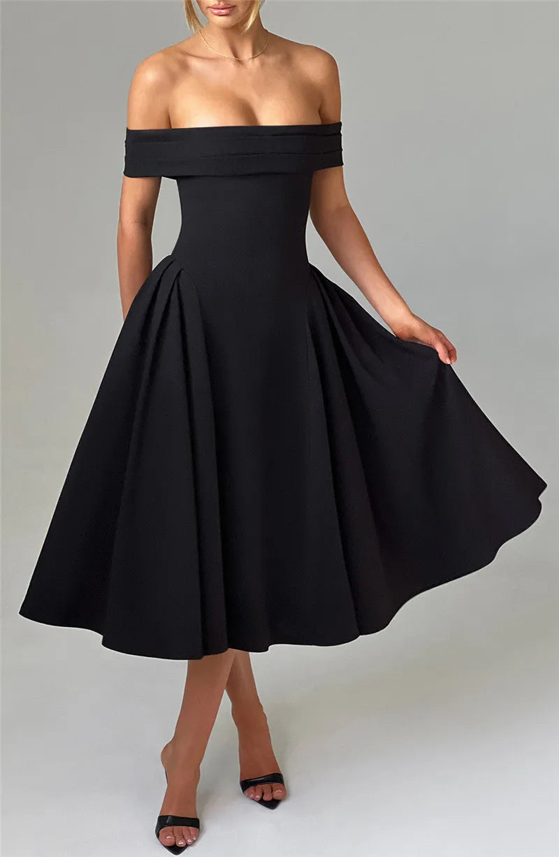 Off-Shoulder Flare Midi Dress