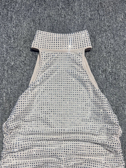 Halter Neck Backless Crystal Folds Long Dress