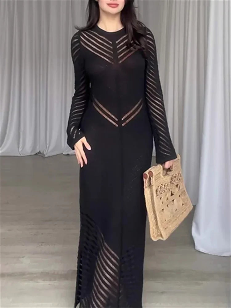 Sleeveless Patchwork Knit Maxi Dresses