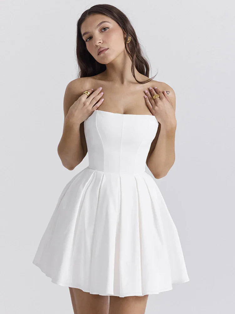 Elegant Strapless Corset A Line Solid Mini Dress