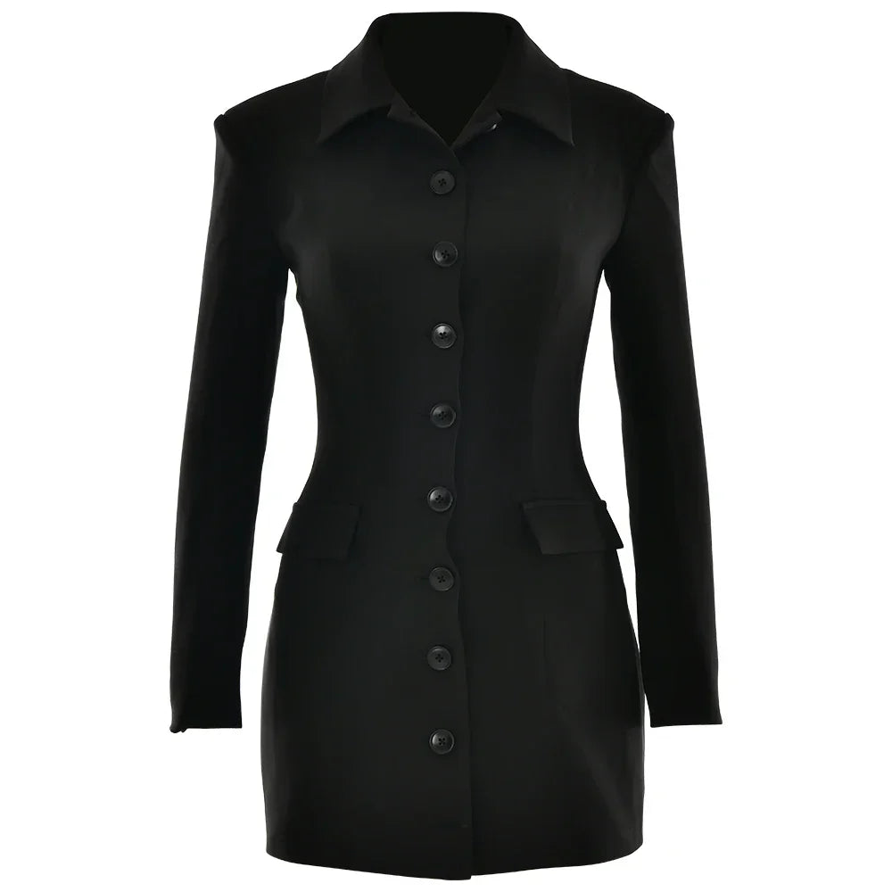 Turn-down Collar Buttons Blazer Mini Dress