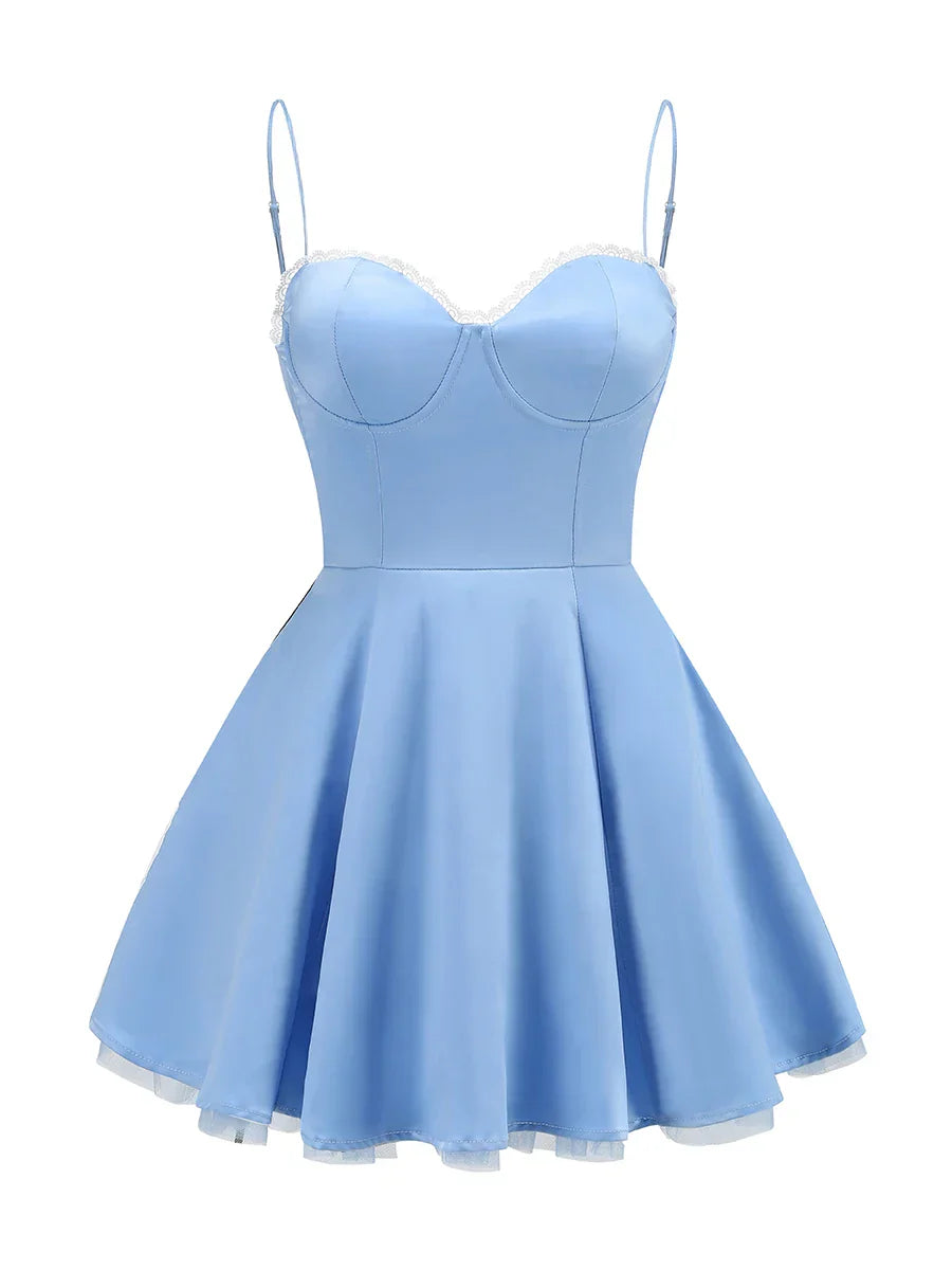 Layered Satin Tulle A-line Strappy Mini Dress