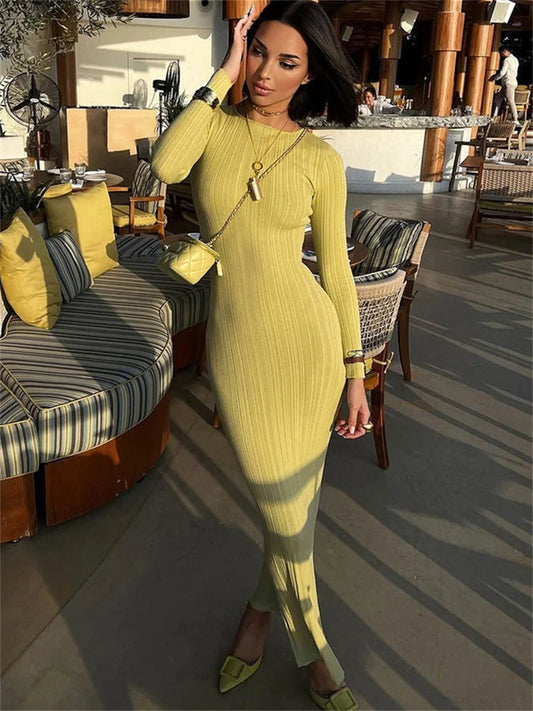 Ribbed Long Sleeve Maxi Dress