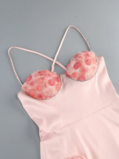 3D Flower  Spaghetti Strap Party  Mini Dress