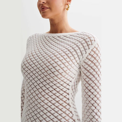 O-Neck Long Sleeve Knit Mini Dress