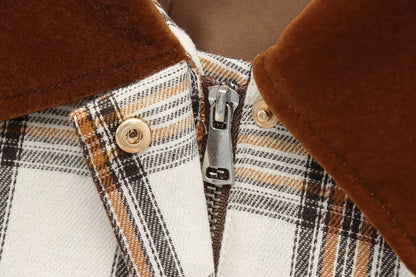 Plaid Turn-down Collar Long Sleeve Coat