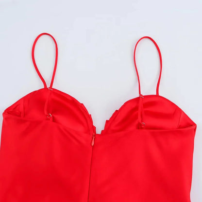 Spaghetti Strap Red Solid Dress