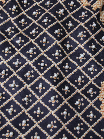 Printed Diagonal Neck Off One-Shoulder Patchwork Bead Dress