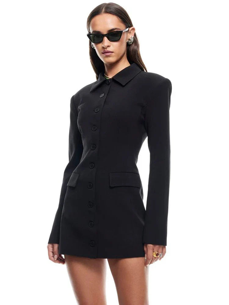 Turn-down Collar Buttons Blazer Mini Dress