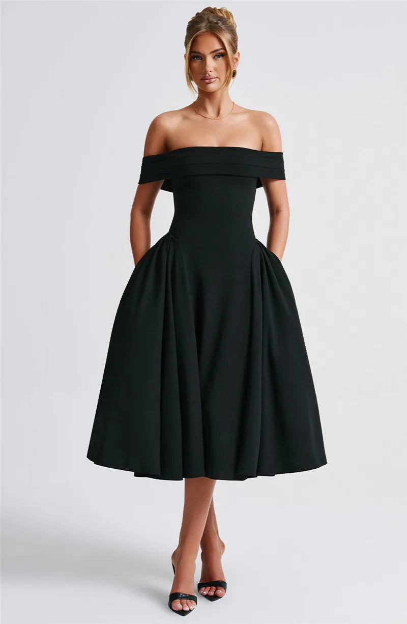 Off-Shoulder Flare Midi Dress