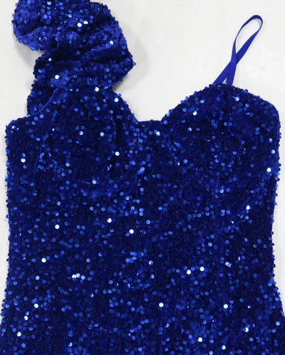 Slit Padded Sequin Strap Long Dress