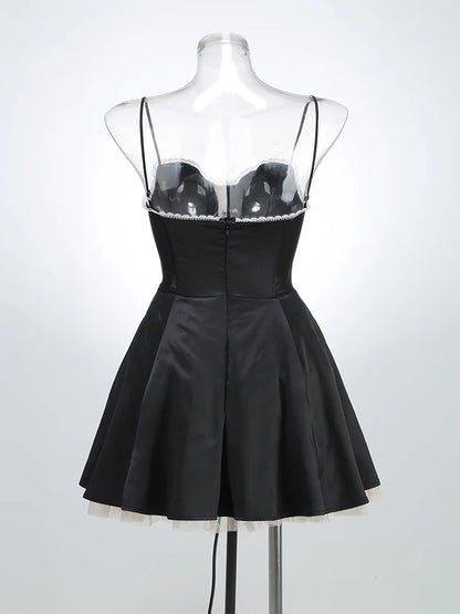 Layered Satin Tulle A-line Strappy Mini Dress