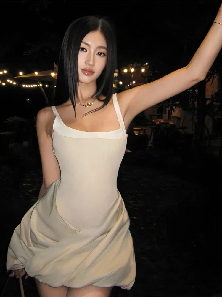 Patchwork Square Collar Ruffles Mini Dress