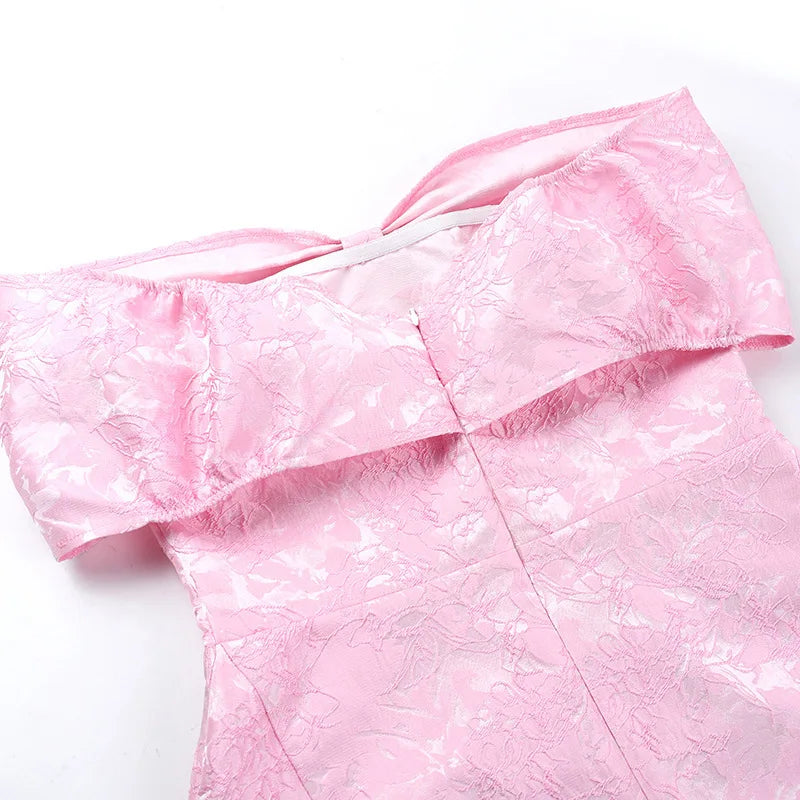 Bow Off Shoulder Backless A-line Jacquard Party Dress