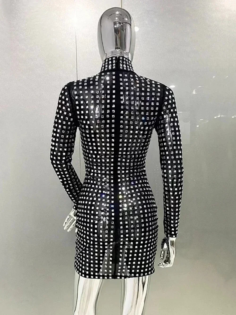 Diamond Crystal Long Sleeved Mini Dress