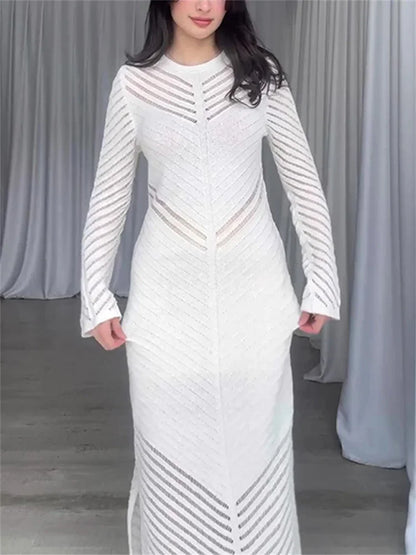 Sleeveless Patchwork Knit Maxi Dresses